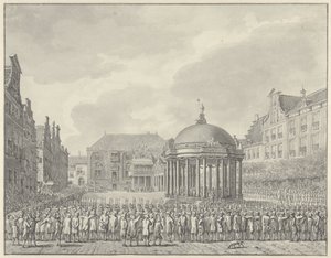 Svurit in i regeringsbestämmelserna på Grote Markt i Haarlem, 5 september 1787 av Vincent Jansz. van der Vinne (signed by artist)