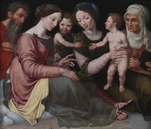 Den heliga familjen med spädbarnet St John, St Elizabeth och St Anna