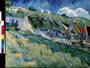 Chaumieres a Cordeville (Stugor med halmtak i Cordeville). Målning av Vincent van Gogh (1853-1890) av Vincent van Gogh