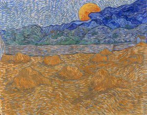 Landskap med vetekärvar och stigande måne av Vincent van Gogh