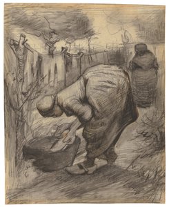 Bonde med tvättställ i en trädgård; Bondekvinna med handfat i en trädgård, 1885 av Vincent van Gogh