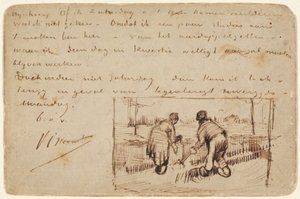 Vykort med två bönder som gräver av Vincent van Gogh