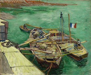 Kaj med män som lossar sandpråmar av Vincent van Gogh