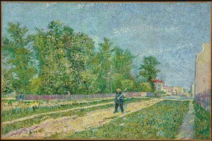 Väg i utkanten av Paris, bonde som bär en spade på axeln, 1887 av Vincent van Gogh