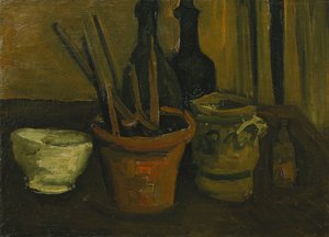 Stilleben med penslar i en blomkruka; Stilleben med penslar i en blomkruka, 1884 av Vincent van Gogh