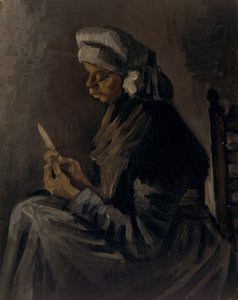 Potatisskalarens baksida: Självporträtt med stråhatt, 1885. av Vincent van Gogh