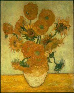 Fyra tio solrosor i en vas av Vincent van Gogh