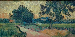 Två päronträd och slottet Auvers (landskap i av Vincent van Gogh