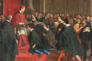 Milano, kyrkan San Francesco da Paola, Fratelli Campi, kardinal Federico organiserar gruppen av mästare i den kristna läran av Vincenzo and Campi Antonio Campi