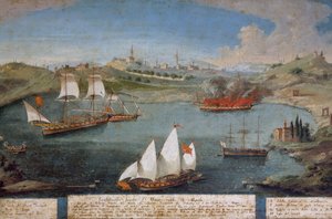 Sjöstrid mellan venetianska fartyg av Marco Ivanovich Dobrota och turkiska fartyg, 19 april