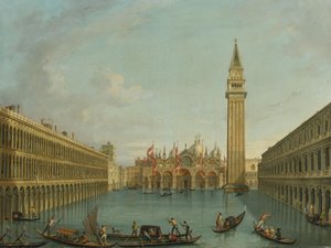 Utsikt över den översvämmade Piazza San Marco
