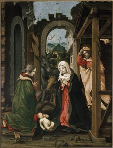 Nativity med St Catherine of Alexandria (olja på panel av Vincenzo Civerchio