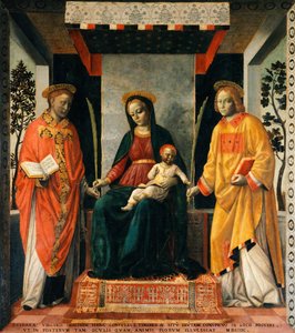 Madonna och barn mellan St Faustinus och St Jovita, av Vincenzo Foppa (ca 1427-ca 1515), Tempera på duk, 205x226 cm