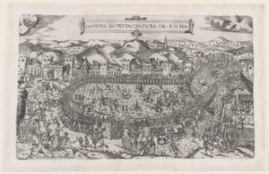 Mirror of Roman Magnificence: Karnevalsspel som hölls i Mount Testaccio i Rom, 1558., 1558 av Vincenzo Luchino