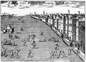 Venedig, Italien. Lugunen mot Murano-isen 1708 i "" Singularity of Venice "" av Vincenzo Coronelli (1650-1718).
