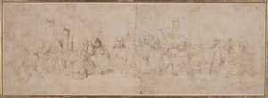 a) Den sista måltiden; b) Putti, ca 1515 (teckning med penna och bläck) av Vincenzo Tamagni
