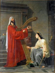 David och Micol Kung David spelar harpa. Målning av Virginio Grana (ca 1830-1888) 1800-talet sön. 243x182 cm Genes, Accademia Ligustica di Belle Arti, inv. 468 av Virginio Grana