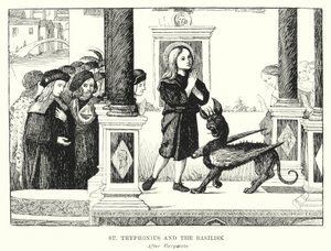 St Tryphonius och basilisken (gravyr) av Vittore (after) Carpaccio