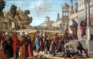 Tyska: Die Weihe des Heiligen Stephanus zum Diakon Invigning av S:t Stefan till diakon av Vittore Carpaccio