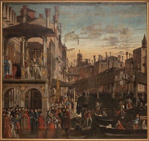 Det heliga korsets mirakel vid Ponte di Rialto, ca. 1496. av Vittore Carpaccio