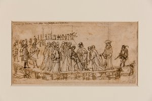 Den engelske prinsen Conan tar avsked med sin far (penna och bläck över krita på papper) (recto of 5933931) av Vittore Carpaccio