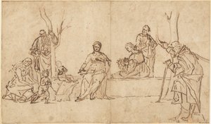 Madonnan och barnet med heliga i ett landskap (Sacra Conversazione) av Vittore Carpaccio