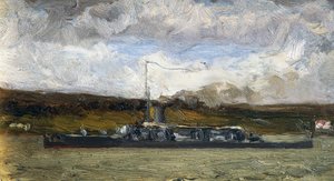 Ångfartyg på stranden, av Vittorio Avondo (1836-1910)