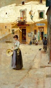 I fyrkant av Vittorio Matteo Corcos (1859-1933), olja på panel, 23x13 cm, ca 1885