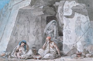 Egyptisk familj utanför en antik grav, 1800-talet