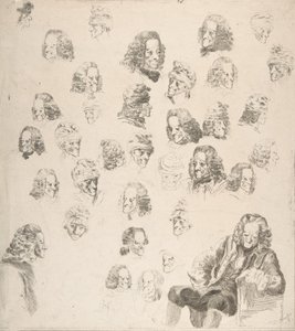 Skisser av Voltaire vid åttioett års ålder, 1775.