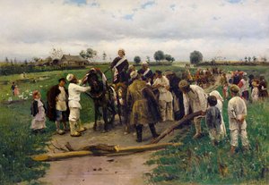 Betalning av en lösen för bruden. Målning av Vladimir Makovsky - Betala en lösen för bruden - Vladimir Yegorovich Makovsky (1846-1920). olja på duk av Vladimir Egorovic Makovsky