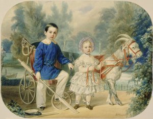 Storhertig Alexander och storhertig Alexey som barn, 1853 (wc på kartong)