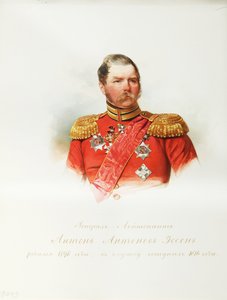 Porträtt av general Anton Antonovich von Essen (1797-1863) (Från albumet med de kejserliga hästvakterna) - Hau (Gau), Vladimir Ivanovich (1816-1895) - 1846-1849 - Akvarell på papper - Institut för rysk litteratur IRLI ( Pushkin-huset), St Petersburg av Vladimir Ivanovich Hau