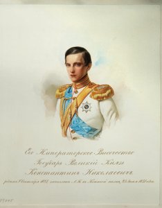 Porträtt av storhertig Konstantin Nikolaevich av Ryssland (1827-1892) (Från albumet med de kejserliga hästvakterna) - Hau (Gau), Vladimir Ivanovich (1816-1895) - 1846-1849 - Akvarell på papper - Institut för rysk litteratur IRLI (Pushkin-huset), St Peter av Vladimir Ivanovich Hau