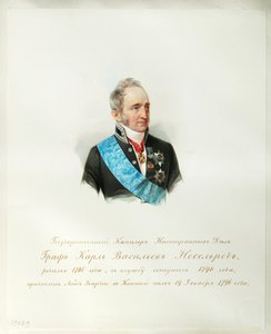 Porträtt av det ryska imperiets kansler greve Karl Robert Nesselrode (1780-1862) (Från albumet med den kejserliga hästen - Hau (Gau), Vladimir Ivanovich (1816-1895) - 1846-1849 - Akvarell på papper - Institute of Russian Litteratur IRLI (Pushkin-Ho