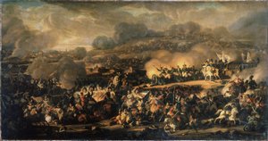 La Bataille des Nations a Leipzig (Tyskland) i oktober 1813. (The Battle of Nations of Leipzig den oktober 1813). Kallas även slaget vid Leipzig, det var det största nederlaget som Napoleons Grande Armee (1769-1821) lidit. Målning av Vladimir I av Vladimir Ivanovich Moshkov