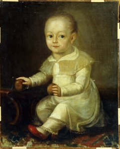 Porträtt av ett barn med äpplen. (Porträtt av ett barn med äpplen). Målning av Vladimir Lukitch Borovikovsky (eller Borovikovsky) (1757-1825) av Vladimir Lukich Borovikovsky