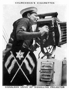 Signalman som använder 20 Signaling Projector, 1937.