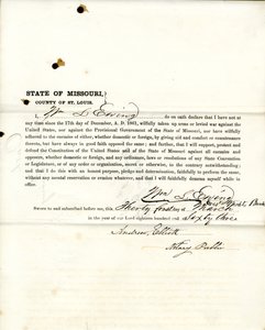 Loyalty oath of Wm. L. Ewing of Missouri, County of St.Louis av W.L. Ewing