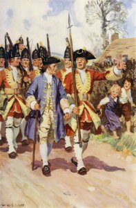 "Hela den dagen marscherade sergeanten och den unge soldaten tillsammans" (färg litho) av W.R.S. (after) Stott
