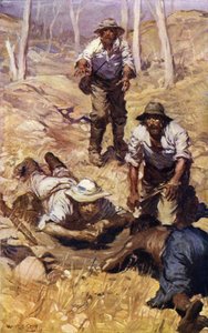 Kapten Gray och hans sällskap hittar vatten (färg litho) av W.R.S. (after) Stott