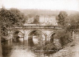 Chatsworth House och bron över floden Derwent, Derbyshire, 1853 av WR and S