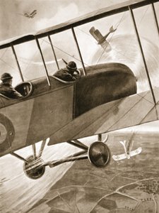 Kapten Bell-Irving engagerar tre av fiendens flygplan av W. Avis