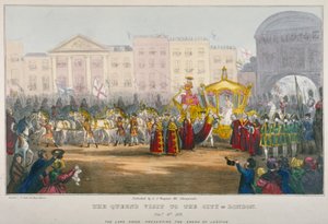 Utsikt över Temple Bar under drottning Victorias besök i City of London 1837 av W Clerk