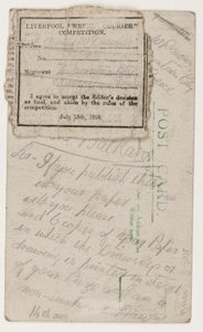 Vykort till redaktören för Liverpool Weekly Courier, 14 augusti 1918 (penna på vykort) av W. Dawson