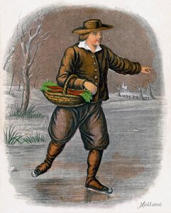 Holländsk man åker skridskor med en korg med grönsaker, 1809.