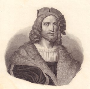 Porträtt av den italienske poeten Antonio Tebaldeo (1463-1537), kopparstick från målning av Raphael