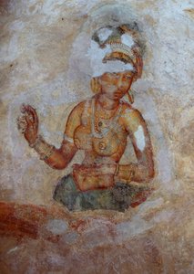 Sri Lanka, fresk av flickor i Sigiriya arkeologiska komplex (UNESCOs världsarvslista av John Ward Dunsmore