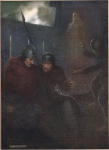 Hamlets fars spöke dyker upp från "Hamlet" av William Shakespeare, utgåva publicerad av Hodder und Stoughton 1915
