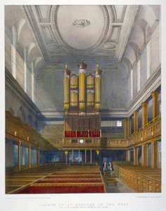 Interiör, västerut, Church of St Dunstan i väster, Fleet Street, City of London, 1829 av W Ganci
